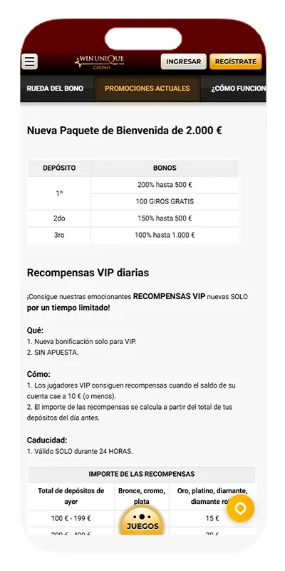 Bonificaciones reales para los jugadores.